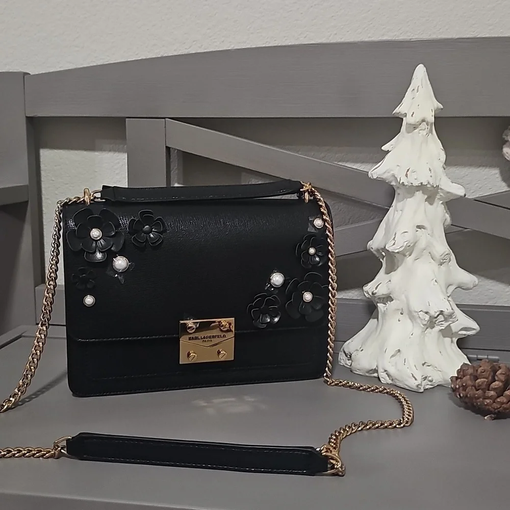 Karl Lagerfeld Black Floral Crossbody Bag - Picture 2 of 4